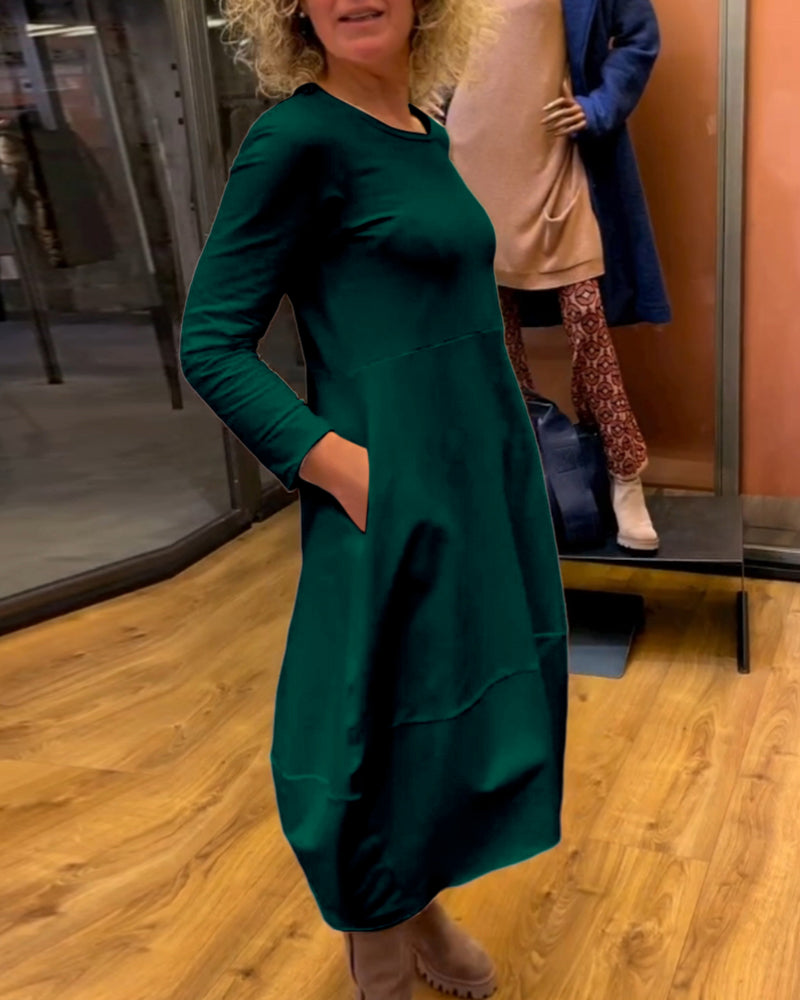 Clara | Jesenska midi obleka z žepi