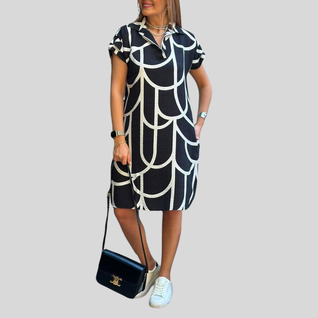 Kamila | Elegantna midi obleka s kratkimi rokavi