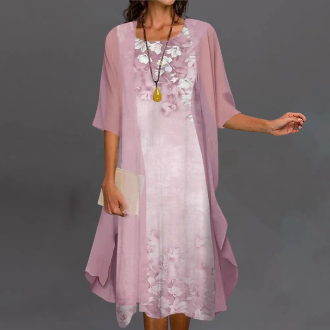 Irena | Eleganten cvetlični set – obleka & kardigan