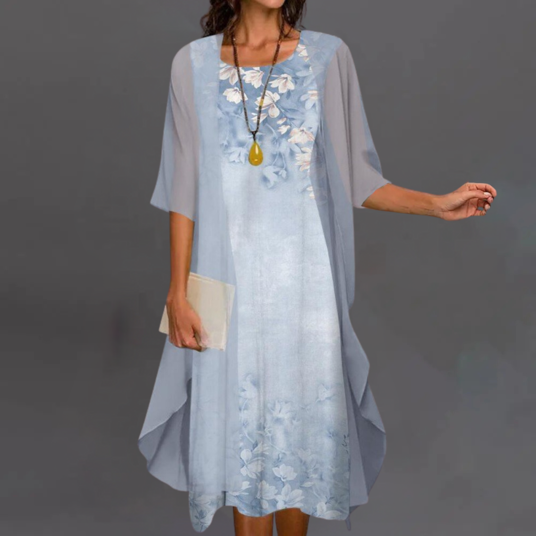 Irena | Eleganten cvetlični set – obleka & kardigan