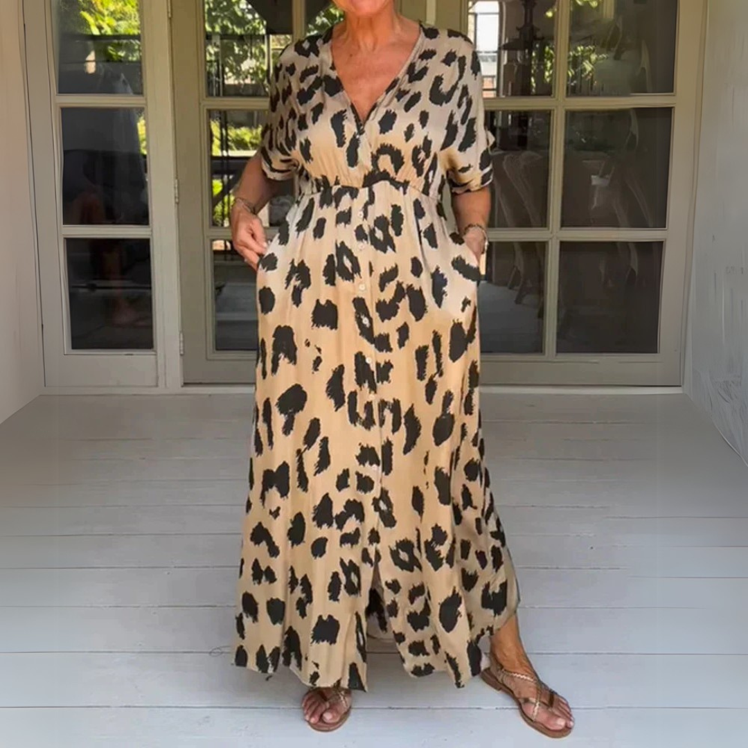 Penelope | Eleganten leopardji maxi oblek