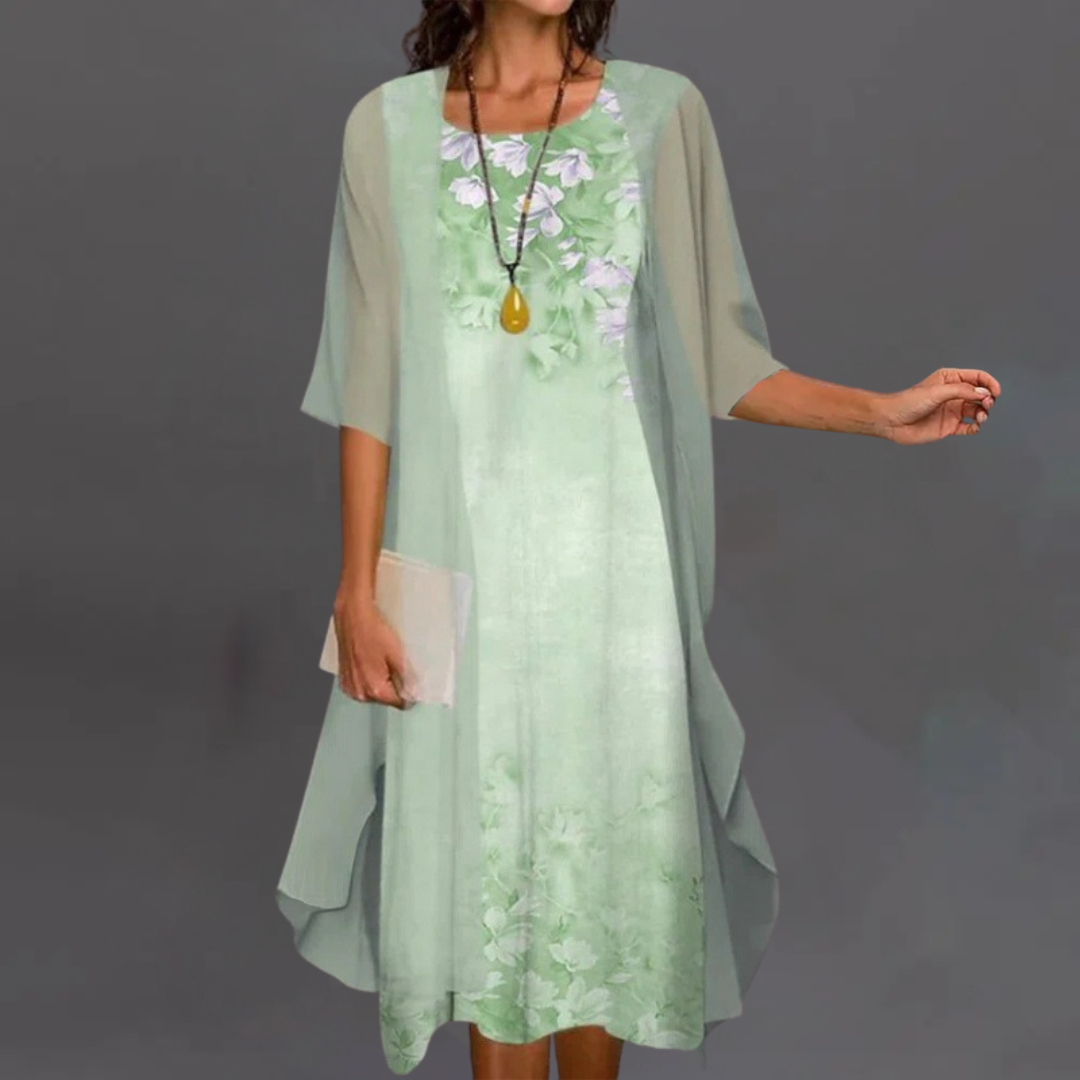 Irena | Eleganten cvetlični set – obleka & kardigan