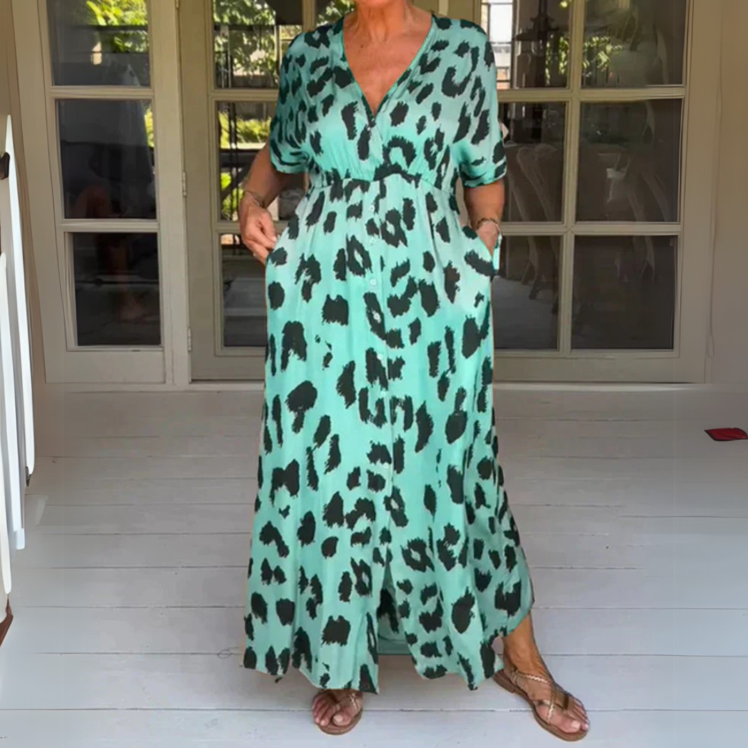 Penelope | Eleganten leopardji maxi oblek
