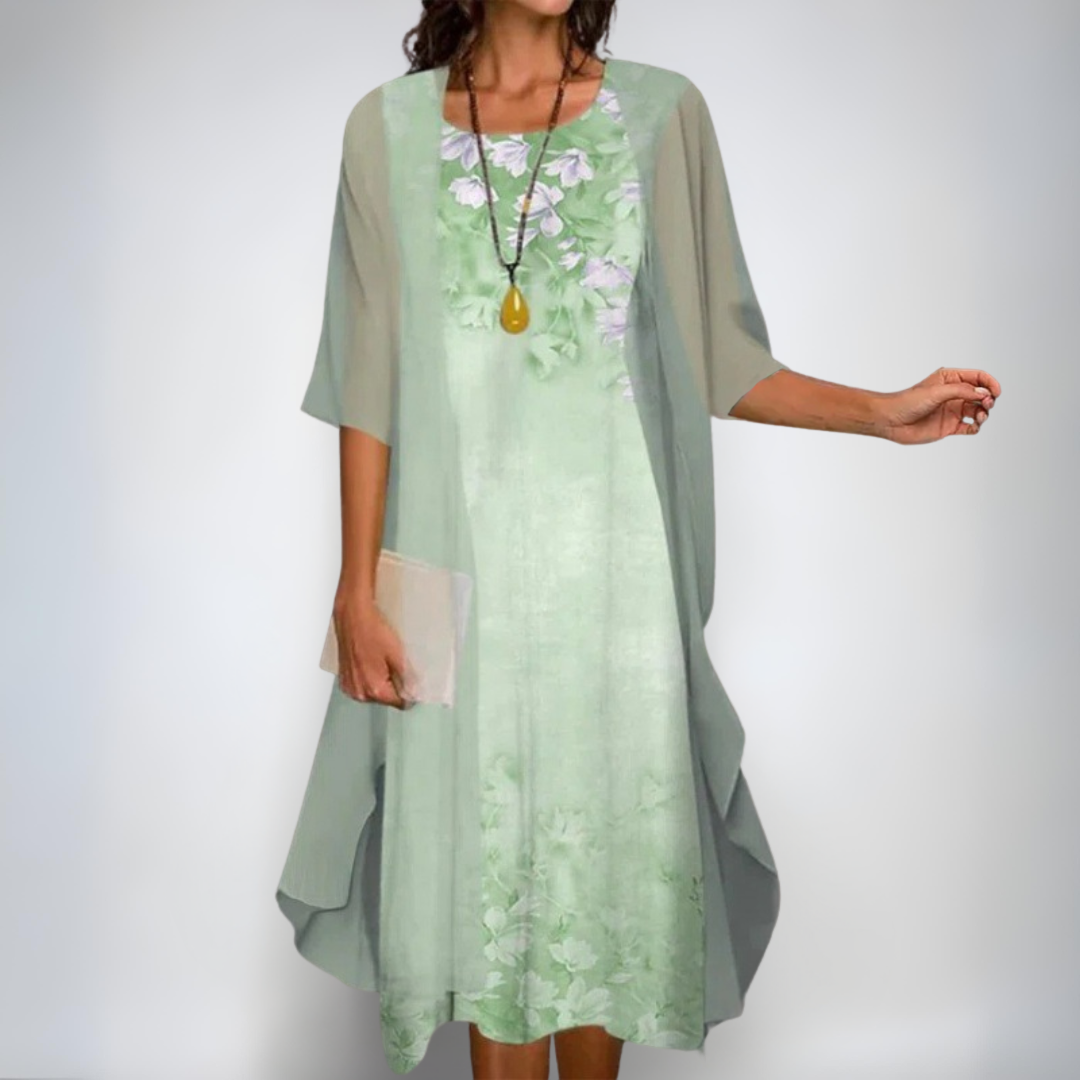 Irena | Eleganten cvetlični set – obleka & kardigan